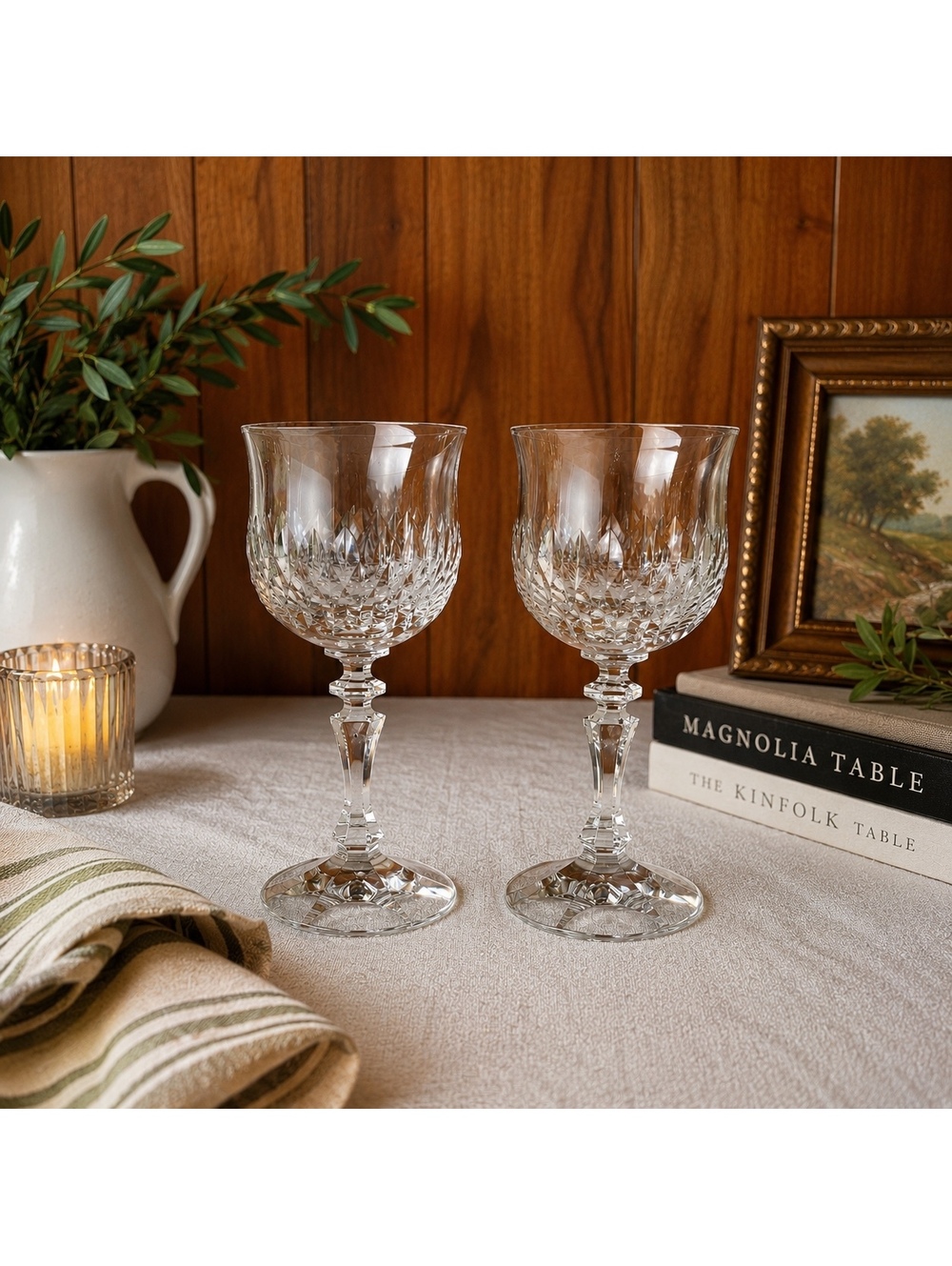 Vintage Crystal Wine Glasses Set of 2 Cut Crystal Goblets Elegant Stemware - Picture 1 of 7
